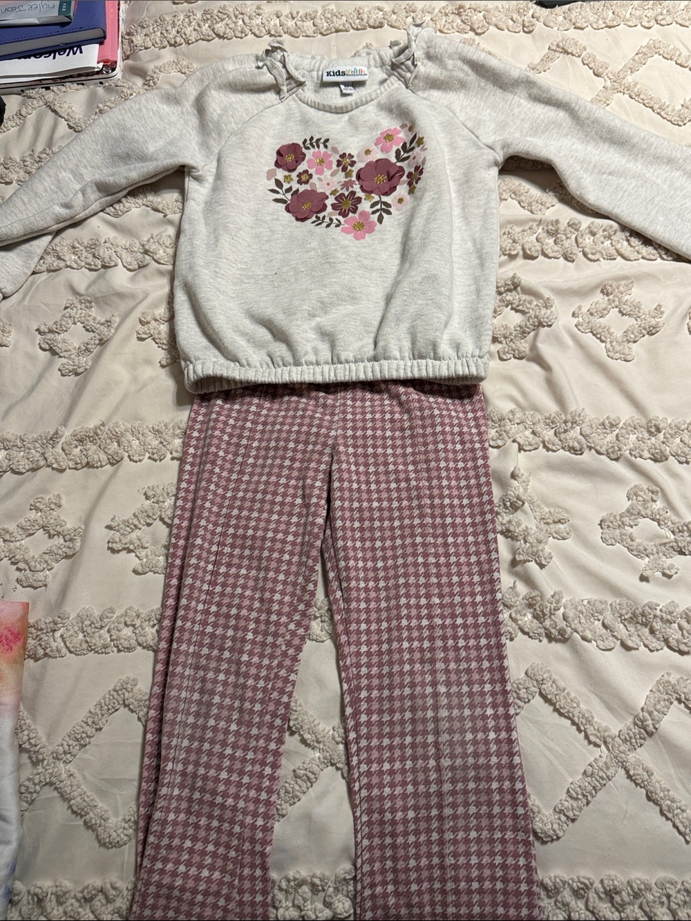 Cream & Pink Floral Kids Pajama Set
